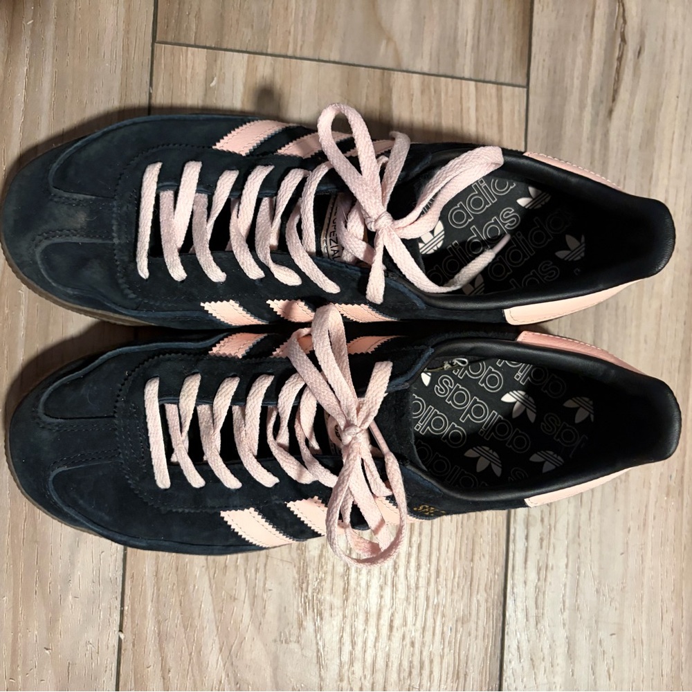 adidas Black Suede Sneakers with Light Pink Stripes